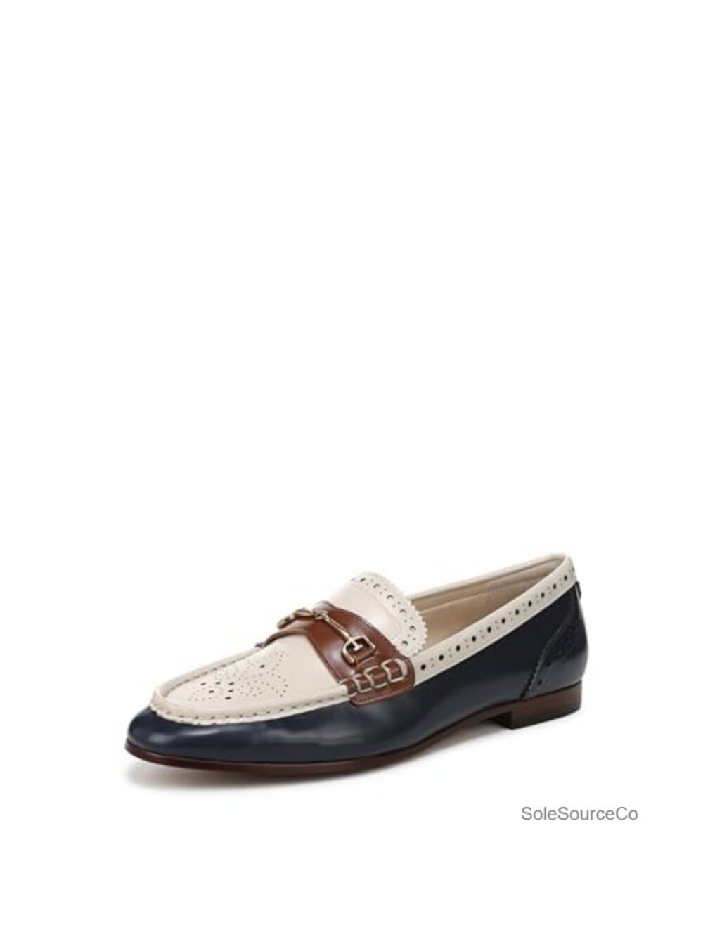 Almond Toe Leather Loafers with Brogue Detail Slip On Formal Flat